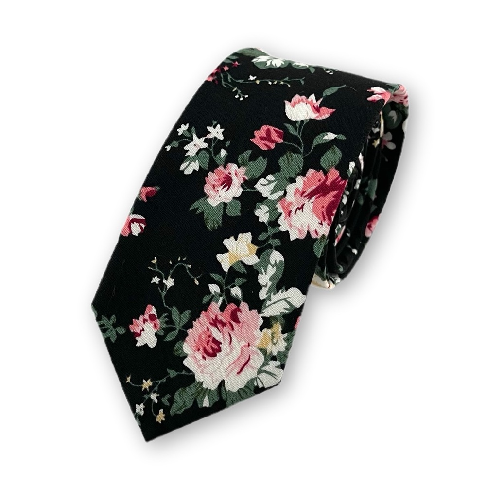 Men’s Black & Pink Floral Slim Necktie